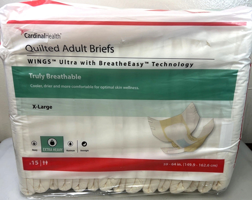 Cardinal Health Quilted Adult Briefs, X-Large 59 – 64″, 149.9 – 162.6cm 15 Count