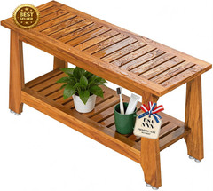 36″ Commercial Teak Shower Bench – 8 Non-Slip Leveling Feet & 350 Lbs Capacity |