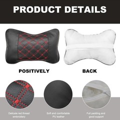 2 Pack Car Neck Pillows Ergonomic Leather Headrest Cushions Black Red