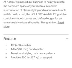 500 LB ASSIST/GRAB BAR 16 IN K-R27238-2BZ Bathroom Shower in Oil-Rubbed Bronze!!