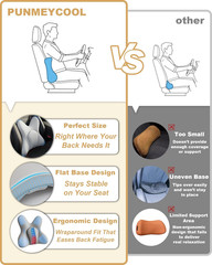 Lumbar Support Pillow for Car, Memory Foam Car Seat Back Support Pillow, Wraparo