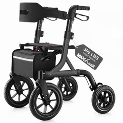 MAXWALK Rollator Walker with Seat Tall Walkers for Seniors 12″ Big Rubber Wheels