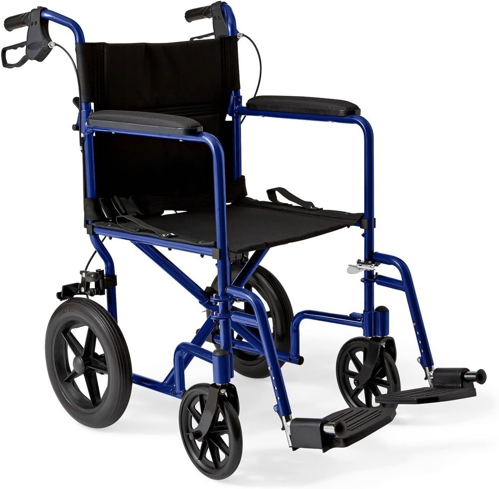 Econo Home Lightweight Foldable Transport Wheelchair w/Handbrakes Blue