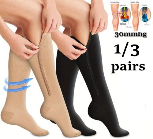 （3 Pairs）Medical 15-20 mmHg Closed Toe Graduated Zippered Compression Stocking