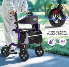 Aojin Lightweight & Foldable Rollator Walker w/Seat, 8″ All-Terrain, 18″ Seat…