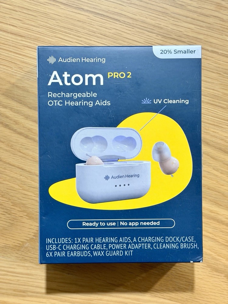 Audien Hearing ATOM PRO 2 Wireless Rechargeable OTC Hearing Aids (NEW SEALED)