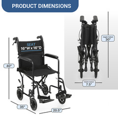 [FDA APPROVED]Foldable Lightweight Transport Wheelchair w/Handbrakes & Seat Belt