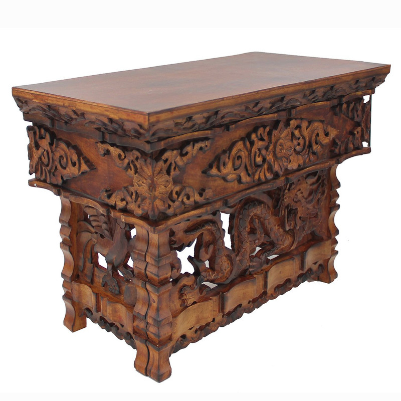 Dharmaobjects Solid Indian Elm Wood Hand Carved Shrine Altar Meditation Table