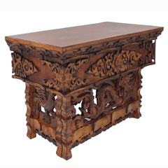 Dharmaobjects Solid Indian Elm Wood Hand Carved Shrine Altar Meditation Table
