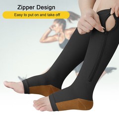 Zip Up Compression Socks High Leg Support Knee Slimming Stocking Open Toe Unisex