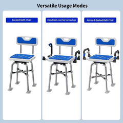 22.7 In. W Adjustable Height 360° Rotation Swive Aluminum Shower Chair in Blue 5
