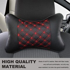 2 Pack Car Neck Pillows Ergonomic Leather Headrest Cushions Black Red