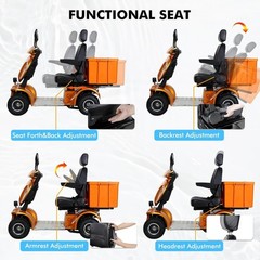 4 Wheels Heavy Duty Mobility Scooter 31 Miles 3-Speed 48V 1000W 500lbs Orange