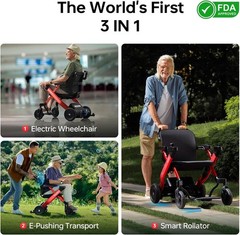 3IN1 Electric Wheelchair Foldable Supports up to 300lbs All Terrain-Tested Good