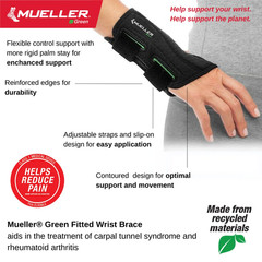 Green Fitted Wrist Brace, Right Hand, Unisex, One Size Fits Most, Black