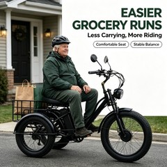 350W Fold Mobility Trike Adult 3 Wheel Detachable Battery Grocery Cargo Basket
