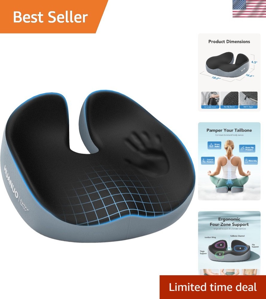 Ergonomic Memory Foam Cushion for Office Chair – Sciatica & Tailbone Support