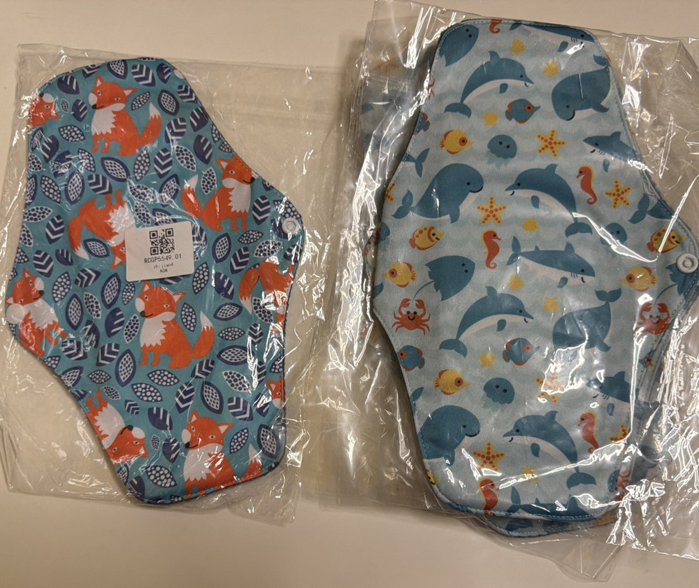 Reusable Menstrual Cloth Pads / Panty Liners 5 PC Set, Colorful -Sea Life/Fox