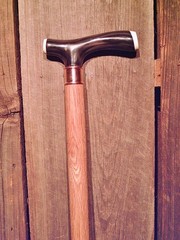 walking stick BLACK BUFFALO handle tapered RED OAK wood shaft Rubber bottom USA