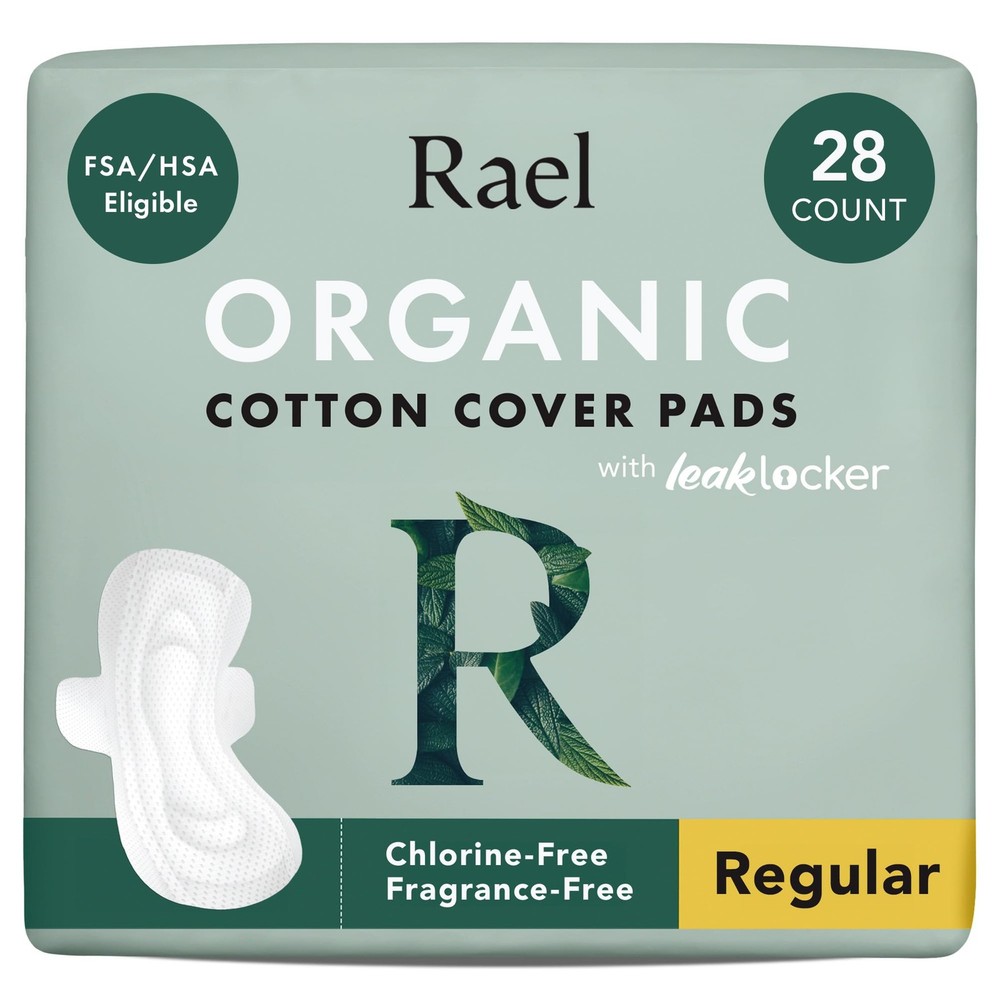 Rael Organic Cotton Cover Pads – Regular Absorbency, 28 Count (Pack of 1)