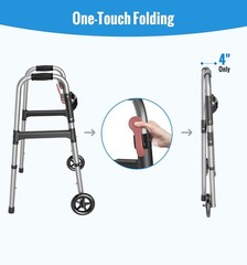 Lightweight Foldable Walker for Seniors, 350lb Capacity, One-Hand Folding, 8 Hei