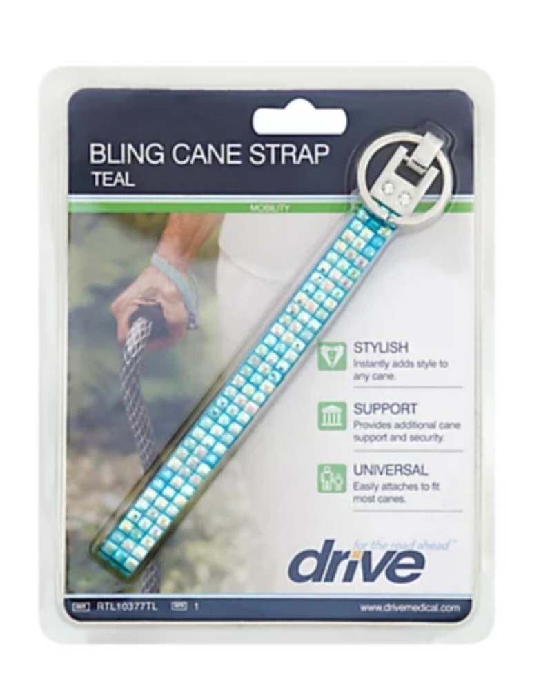 Drive Medical Bling Walking Cane Wrist Strap Teal Sparkle Crystal Universal