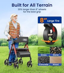 Z21 Ruby Red Rollator Walker: Foldable, Safe & Stylish Mobility Aid for Seniors