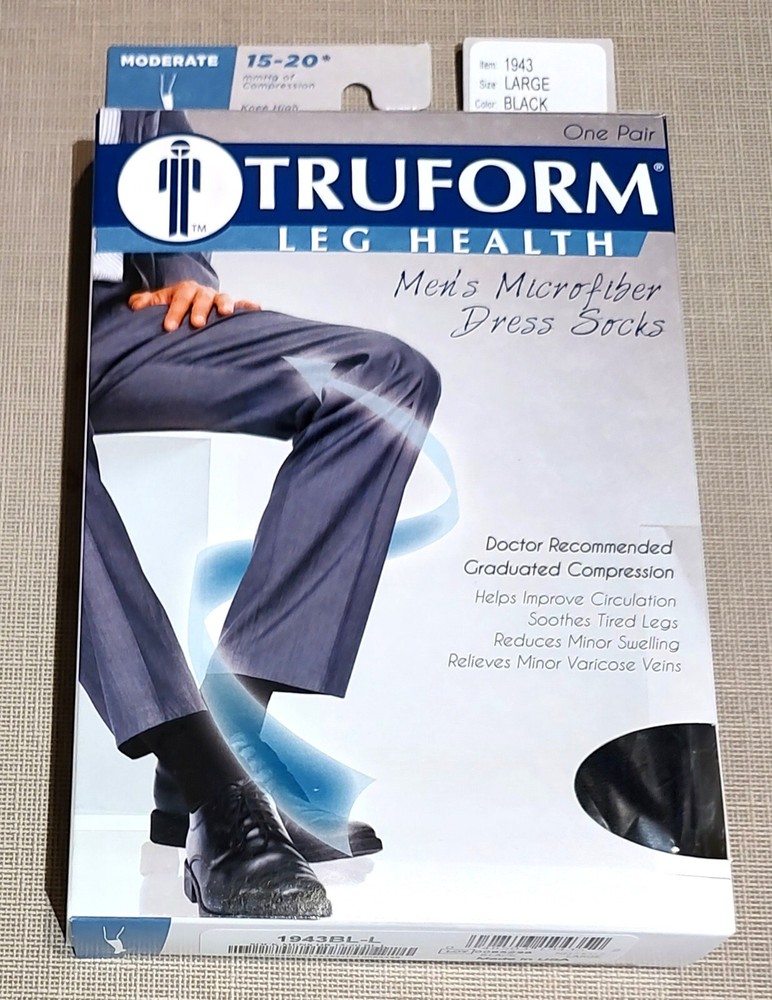 Truform Compression Men’s Microfiber Dress Socks 1943BL-LF- Black – Large 1 Pair