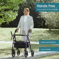 Elenker Rollator Walker Medical Mobility with 10″ Wheel Adjustable Seat Arms