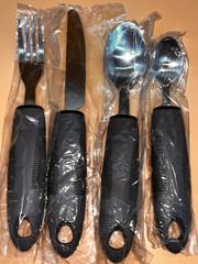 4 PC SET Adaptive Utensils Elderly Arthritis Tremor Easy Grip Cutlery Grey