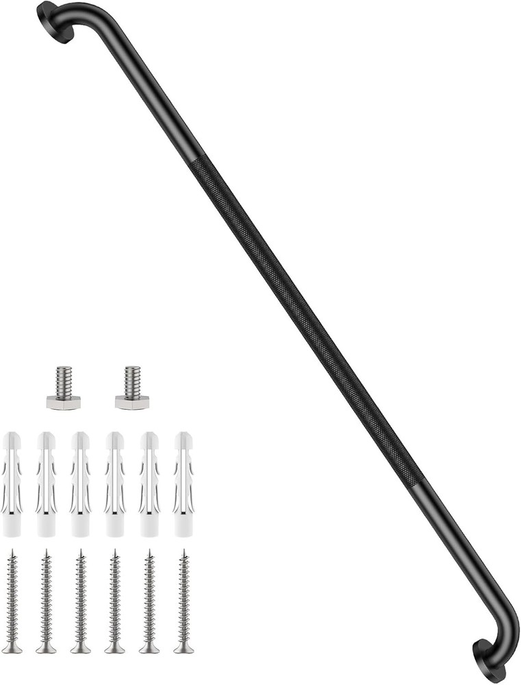 48″ Anti Slip Shower Grab Bar Bathroom Black Knurled Handicap Balance Bar BLACK