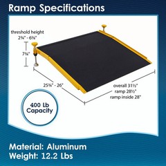 26″ L Silver Spring Aluminum Adjustable Solid Threshold Ramp