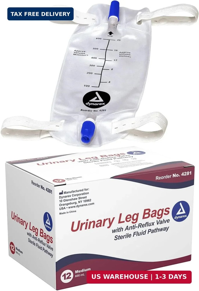 Dynarex Urinary Leg Bag, for Use with Catheter, has a Non-Drip Closure & Anti-Re