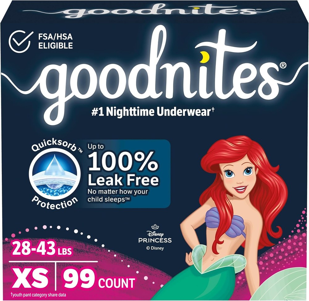 Goodnites Girls‘ Nighttime Bedwetting Underwear, Size Extra Small (28-43 lbs)