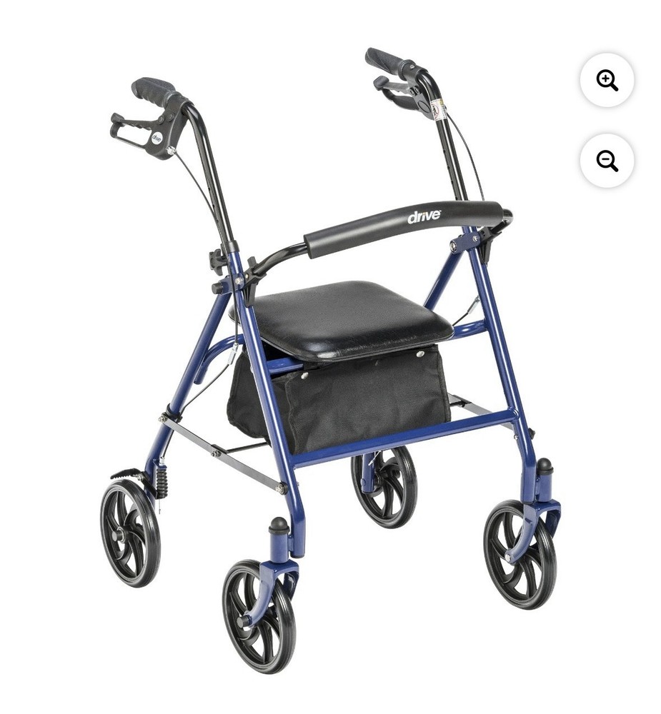 Drive 4-Wheel Rollator Walker, Padded Seat & Removable Backrest, Blue 300 lb