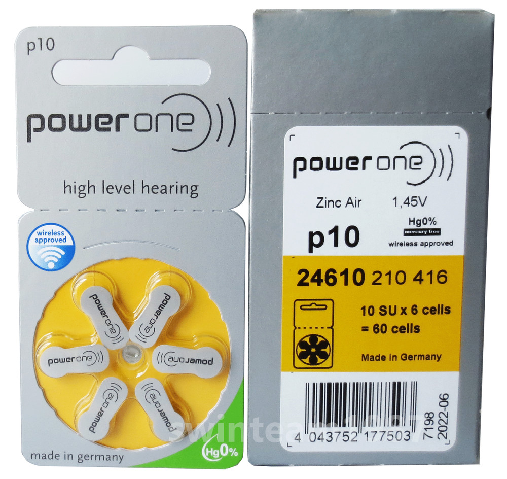 60 PowerOne Hearing Aid Batteries Size P10 Fresh Expires 2026 FREE Battery Caddy