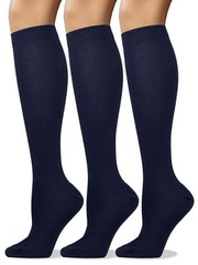 Women’s Soft Combed Cotton Knee High Long Calf Dress Small-Medium Navy Blue