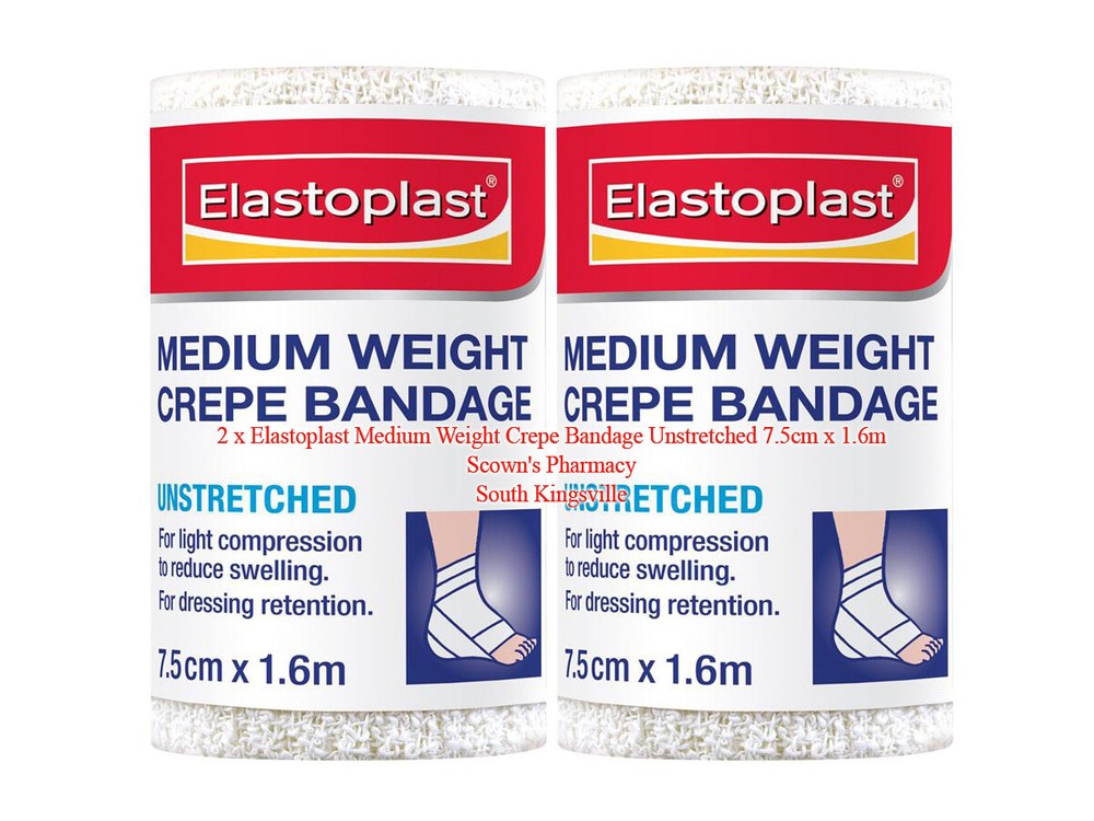 2 x Elastoplast Medium Weight Crepe Bandage Unstretched 7.5cm x 1.6m