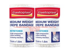 2 x Elastoplast Medium Weight Crepe Bandage Unstretched 7.5cm x 1.6m