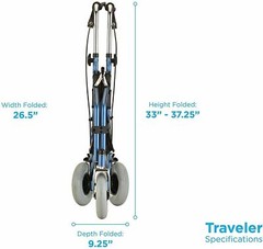 Nova Traveler 3-Wheel Folding Rolling Mobility Walker Rollator – 5 Colors