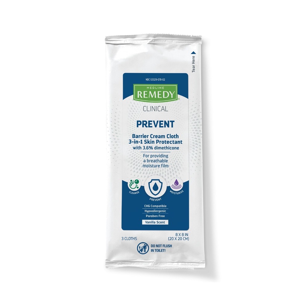 Medline Remedy Clinical 3-in-1 Barrier Cream Cloth, 3 count (45 Packs), 8 x 8…