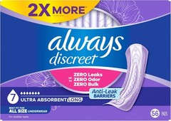 Always Discreet Adult Incontinence Pads Size 7 Ultra Absorbent Long Length-56 Ct