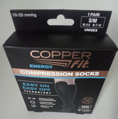 Copper Fit Energy Compression Knee High Socks 1 Pair Size S/M Unisex Black NEW!