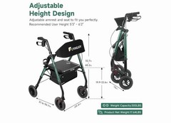 FlyingJoy Rollator Walker with Seat and Brakes DARK GREEN300lbs Adults Bariatric
