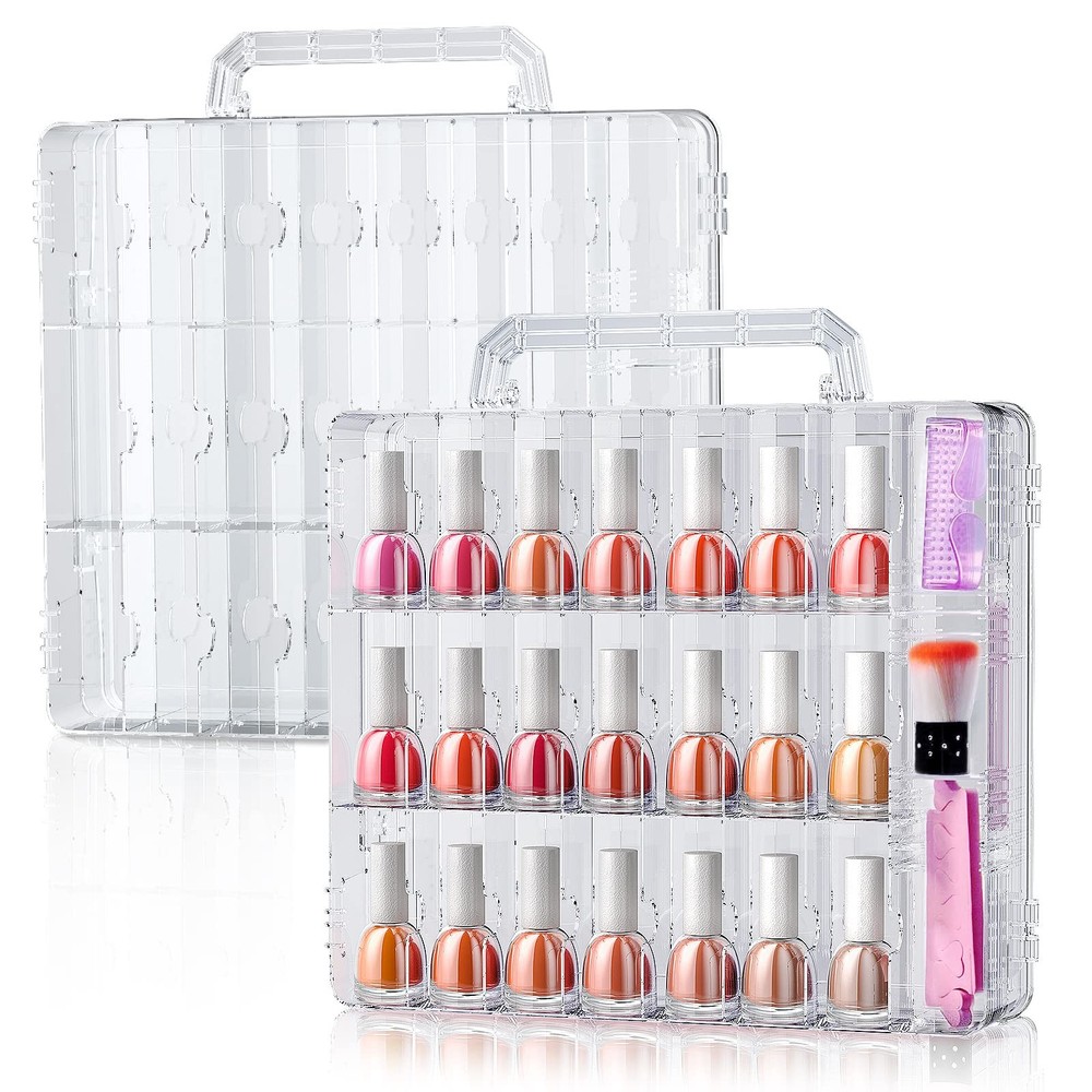 SUBAY 2x Portable Clear Double Sided Nail Polish Holder Organizer – 48 Bottles
