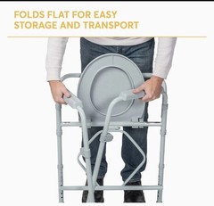 Foldable Bedside Commode Chair, Adjustable Height 16.5-22.5in, Lid, Bucket, Gray