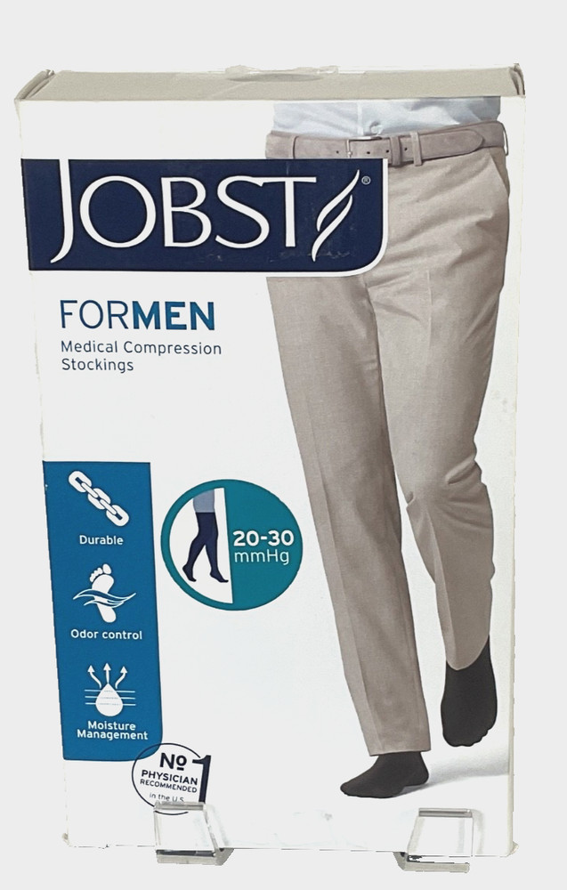 Jobst for Men LARGE BLACK Thigh High Compression Stockings 20-30mmHg 115410 New