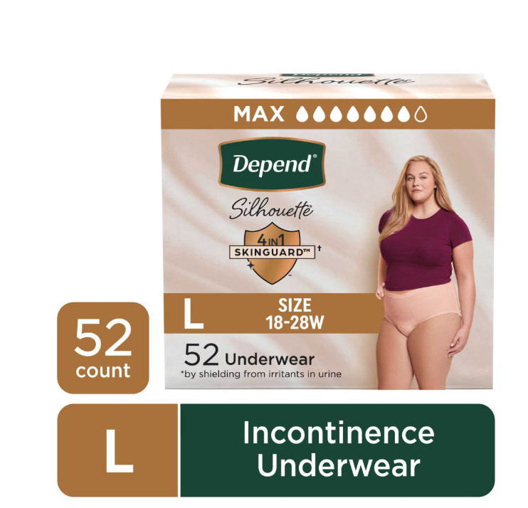 Depend Silhouette Women’s Incontinence Postpartum Bladder Leak Underwear, L,52ct