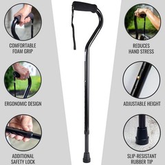 Adjustable Walking Cane Lightweight Ergonomic Grip Wrist Strap Black 30-39in