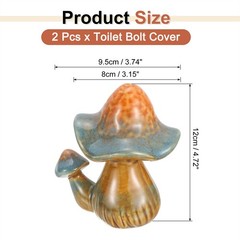 2Pcs Toilet Bolt Covers, Mushroom Decor Covers 3.74″x3.15″x4.72″, Blue-brown
